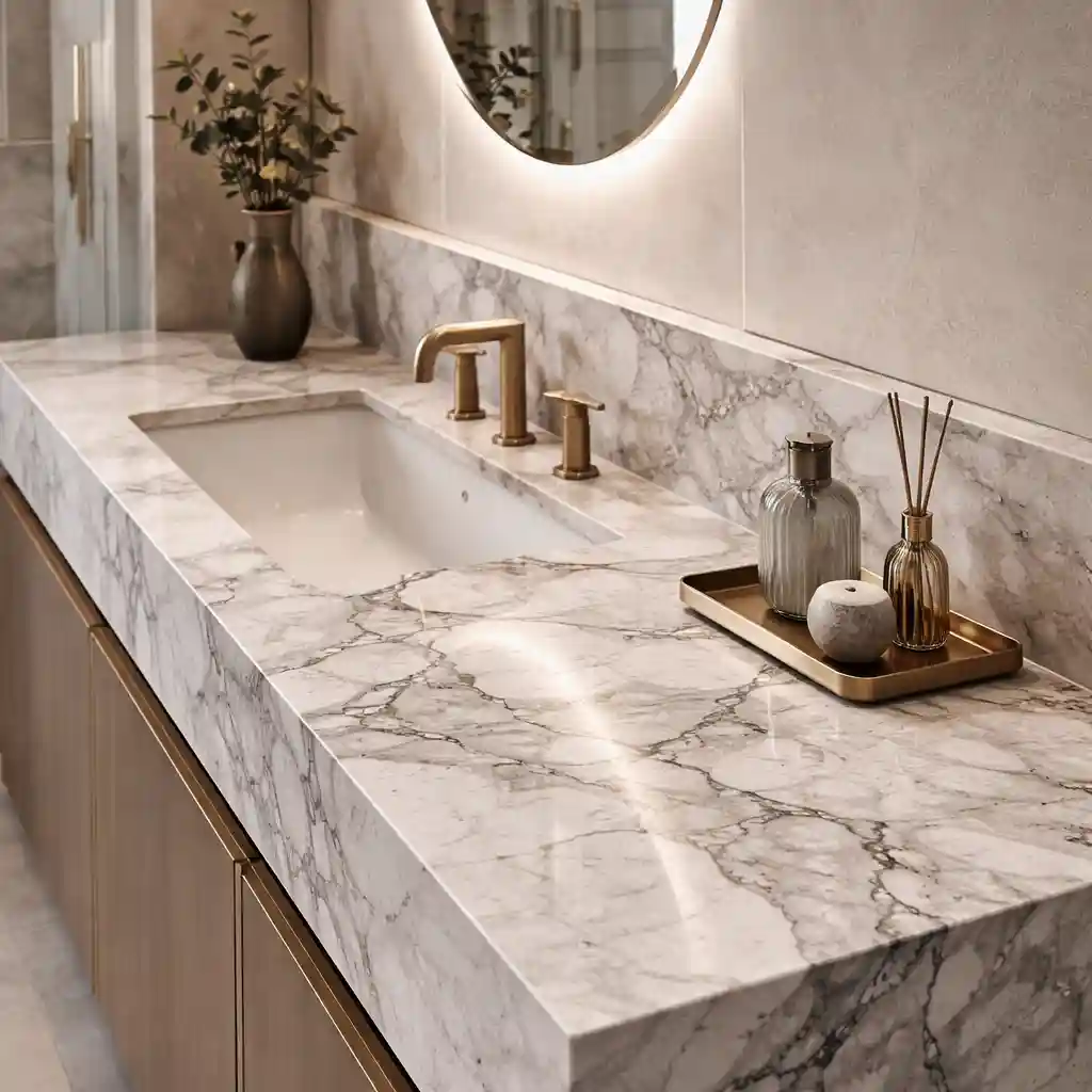 Пример столешницы в ванной из камня — вариант 1