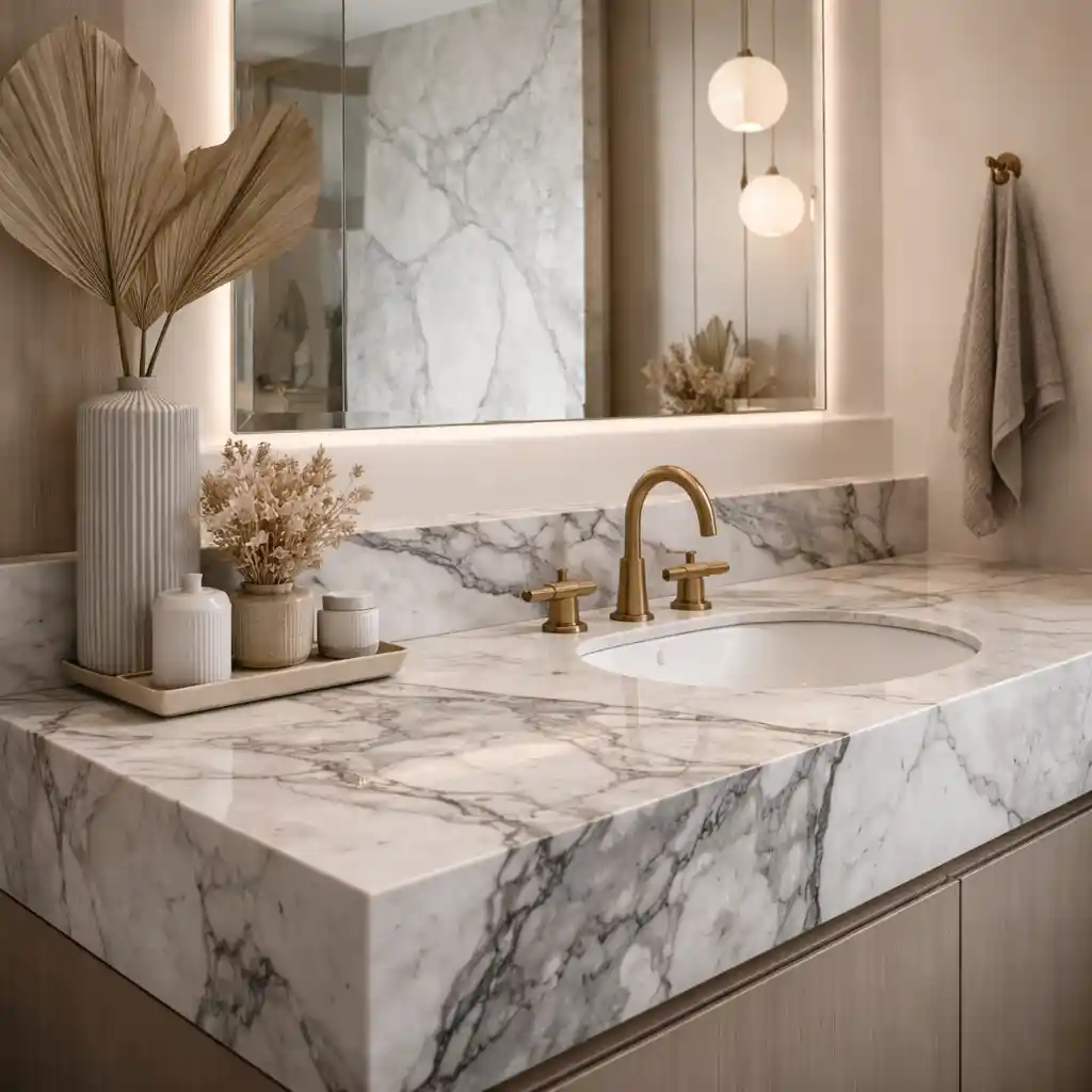 Пример столешницы в ванной из камня — вариант 2