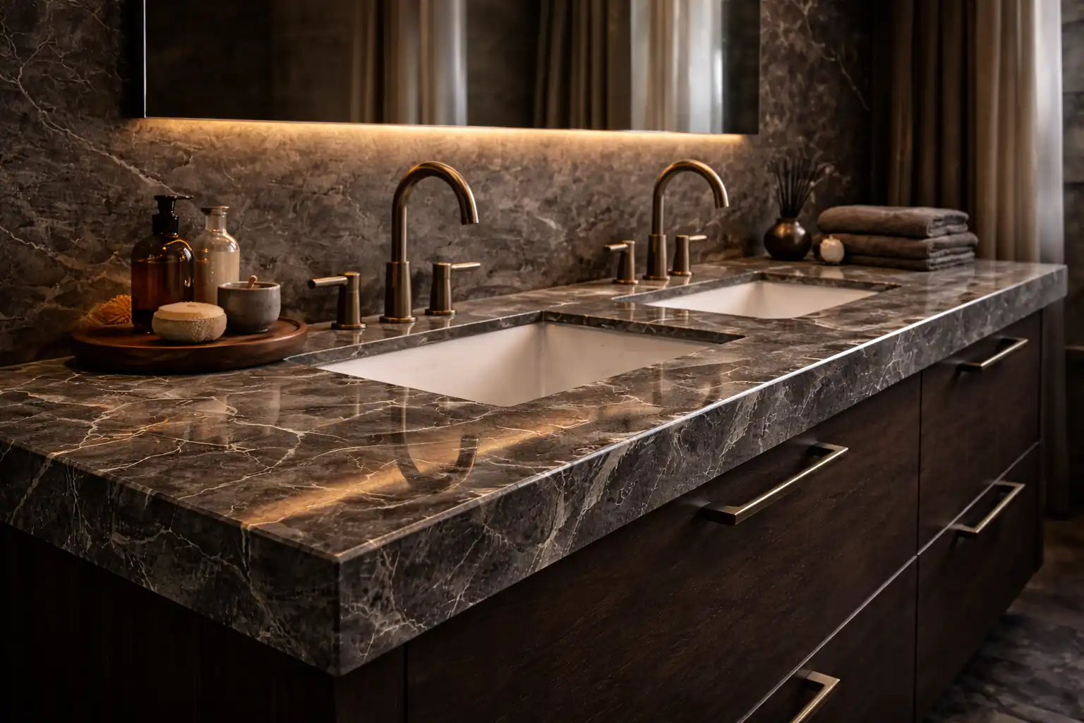 Фоновое изображение - столешница из камня в ванной